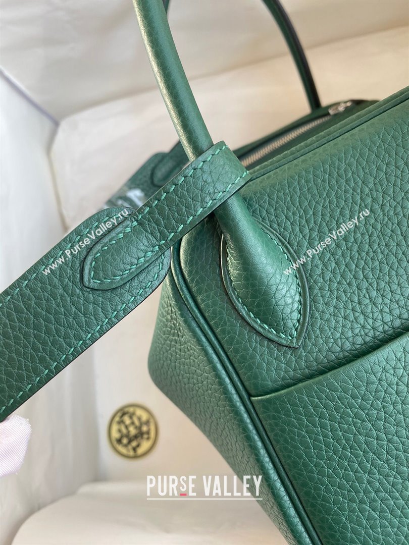 Hermes Lindy 26/30 Bag in Original Taurillon Clemence Leather Peacock Green/Silver 2024(Full Handmade) (XYA-24051514)