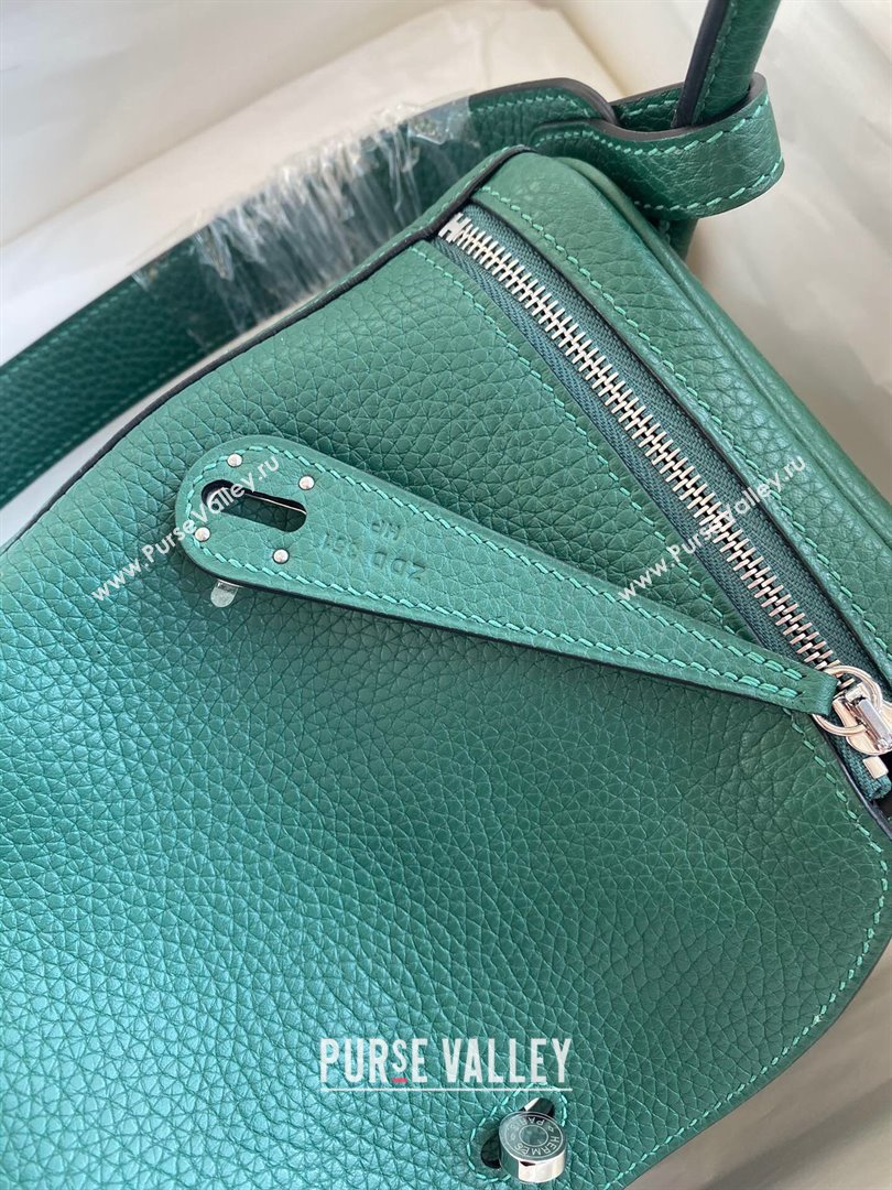 Hermes Lindy 26/30 Bag in Original Taurillon Clemence Leather Peacock Green/Silver 2024(Full Handmade) (XYA-24051514)