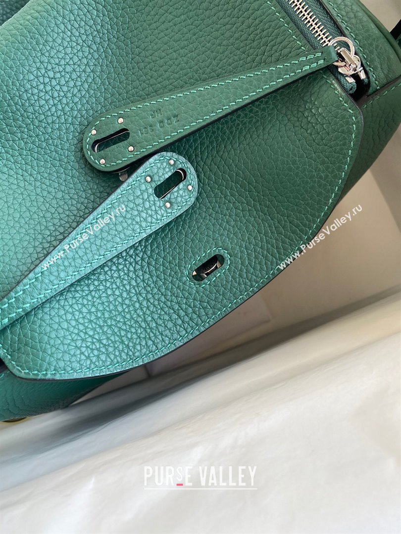 Hermes Lindy 26/30 Bag in Original Taurillon Clemence Leather Peacock Green/Silver 2024(Full Handmade) (XYA-24051514)