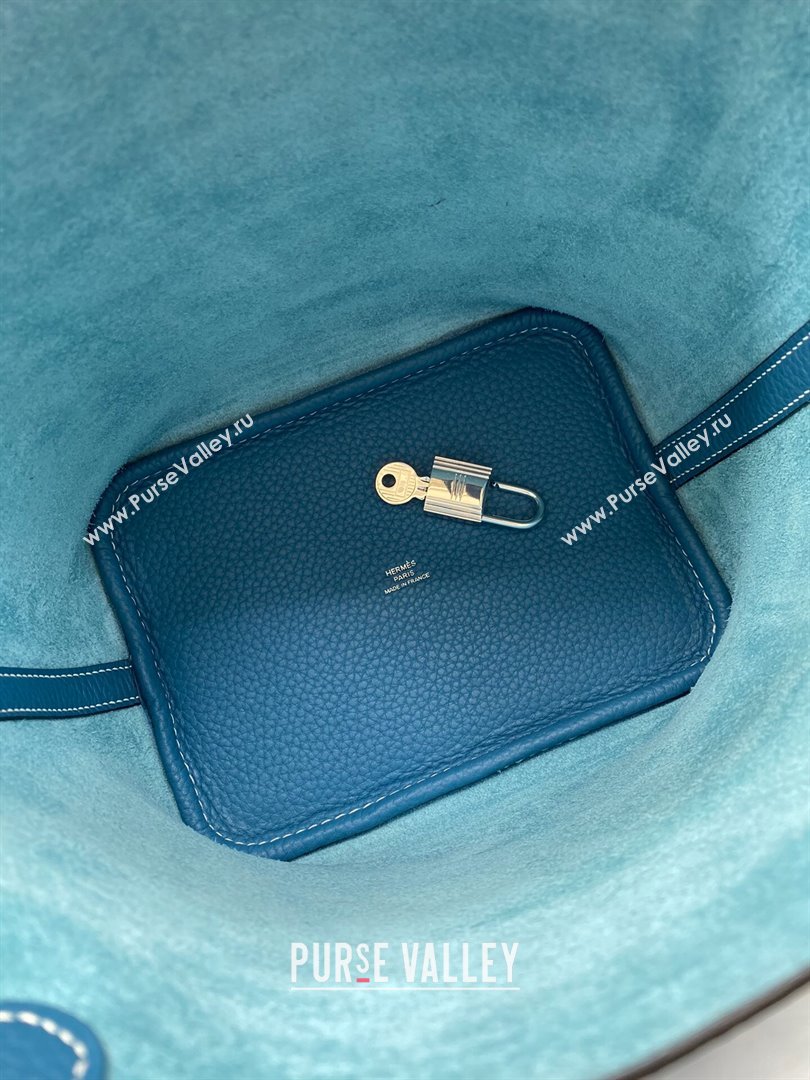 Hermes Picotin Lock Bag 18cm/22cm in Taurillon Clemence Leather Denim Blue/White/Silver 2023 (Handmade) (M23110721)