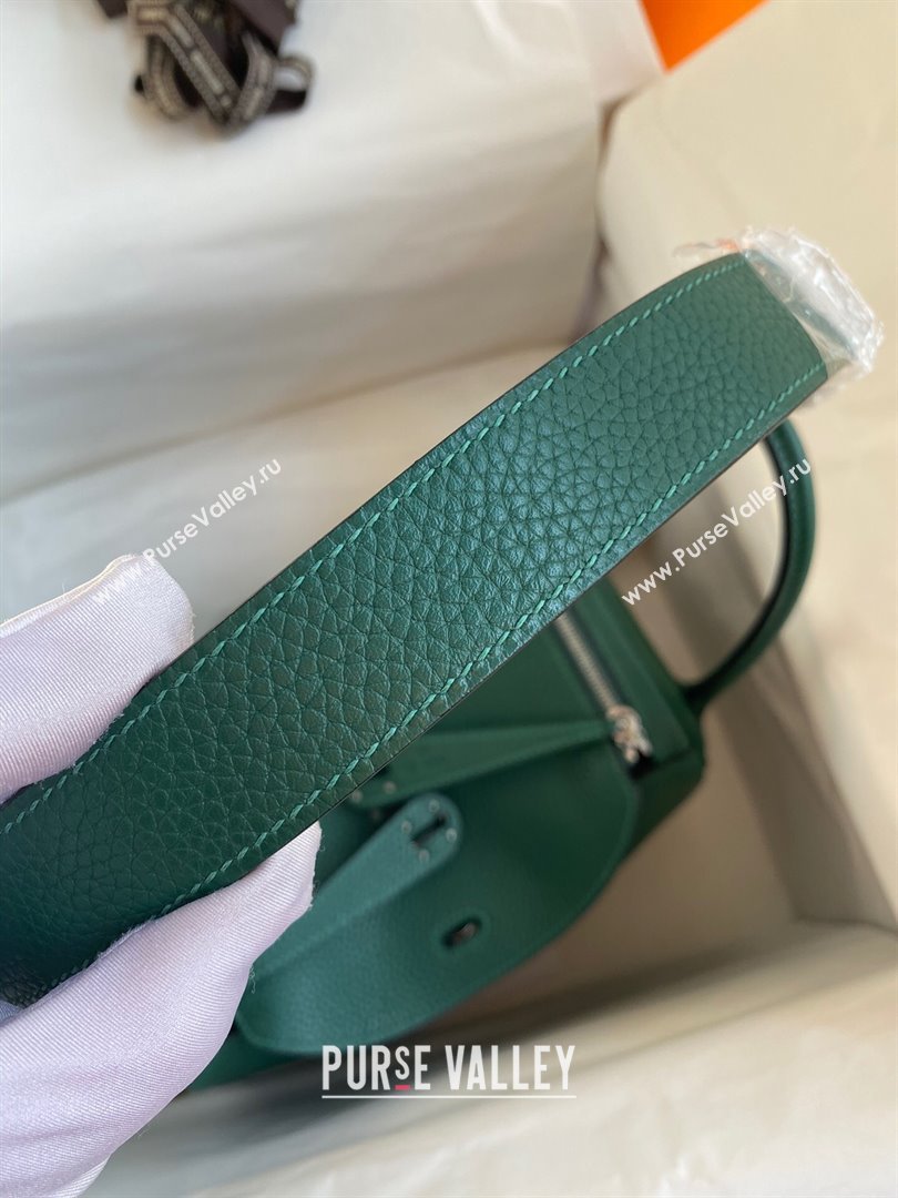 Hermes Lindy 26/30 Bag in Original Taurillon Clemence Leather Peacock Green/Silver 2024(Full Handmade) (XYA-24051514)