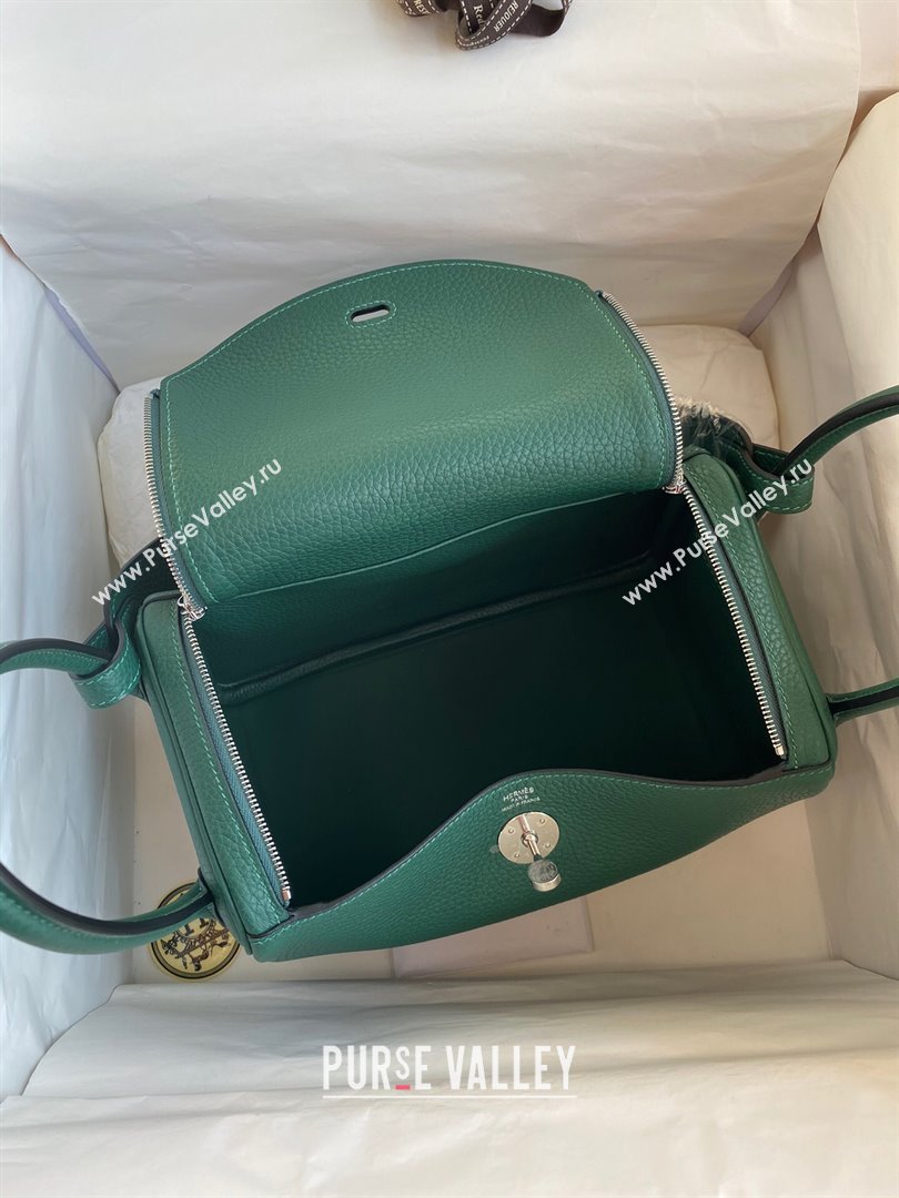 Hermes Lindy 26/30 Bag in Original Taurillon Clemence Leather Peacock Green/Silver 2024(Full Handmade) (XYA-24051514)