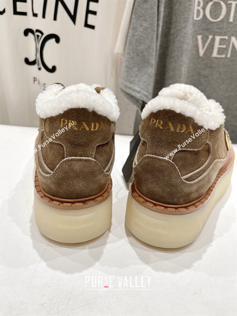 Prada Suede Mid-top Sneakers with Shearling Lining 1T725N Light Brown 2024 (MD-24101410)