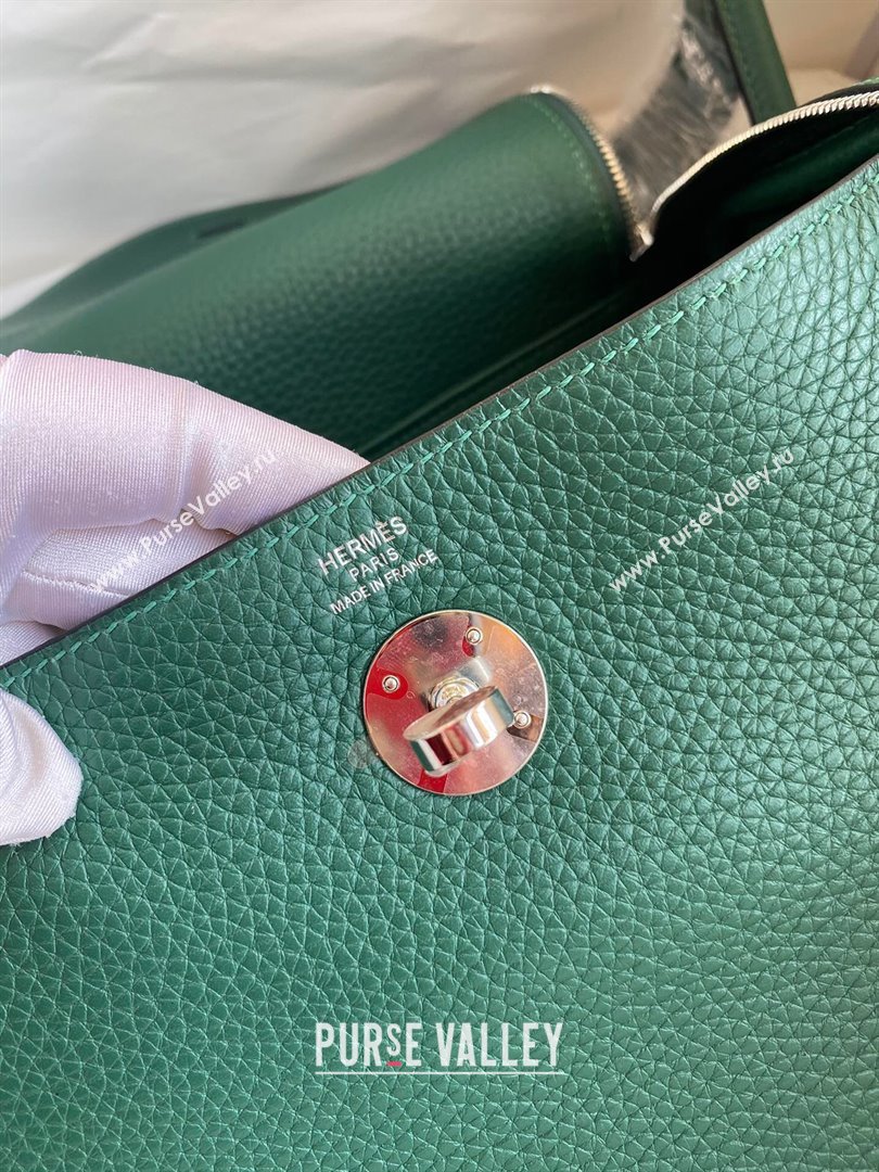 Hermes Lindy 26/30 Bag in Original Taurillon Clemence Leather Peacock Green/Silver 2024(Full Handmade) (XYA-24051514)