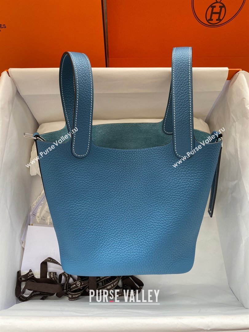 Hermes Picotin Lock Bag 18cm/22cm in Taurillon Clemence Leather Denim Blue/White/Silver 2023 (Handmade) (M23110721)