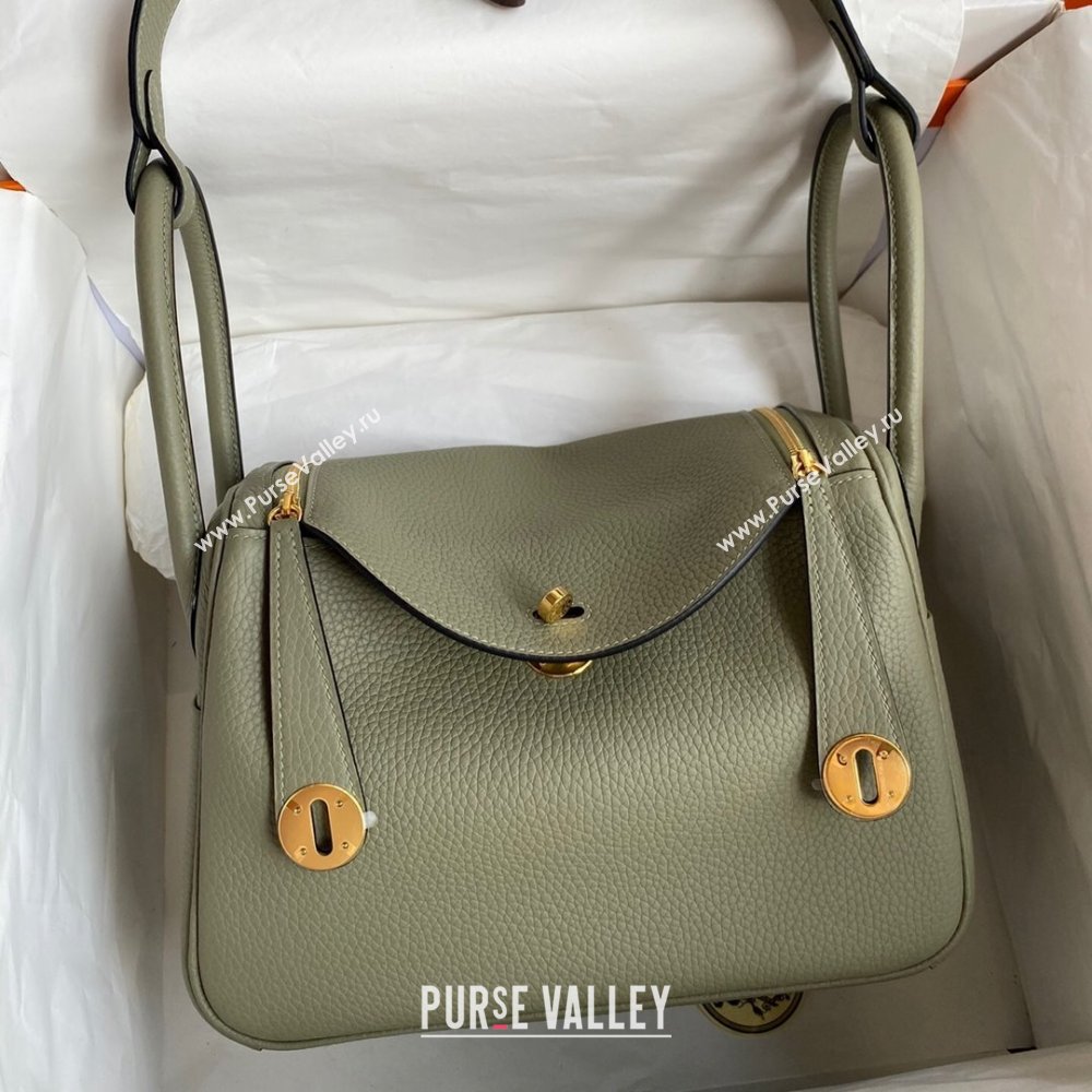 Hermes Lindy 26/30 Bag in Original Taurillon Clemence Leather Sage Green/Gold 2024(Full Handmade) (XYA-24051515)