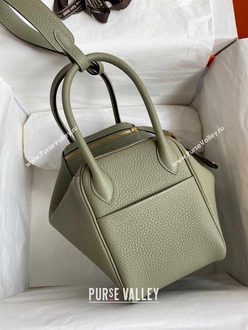 Hermes Lindy 26/30 Bag in Original Taurillon Clemence Leather Sage Green/Gold 2024(Full Handmade) (XYA-24051515)