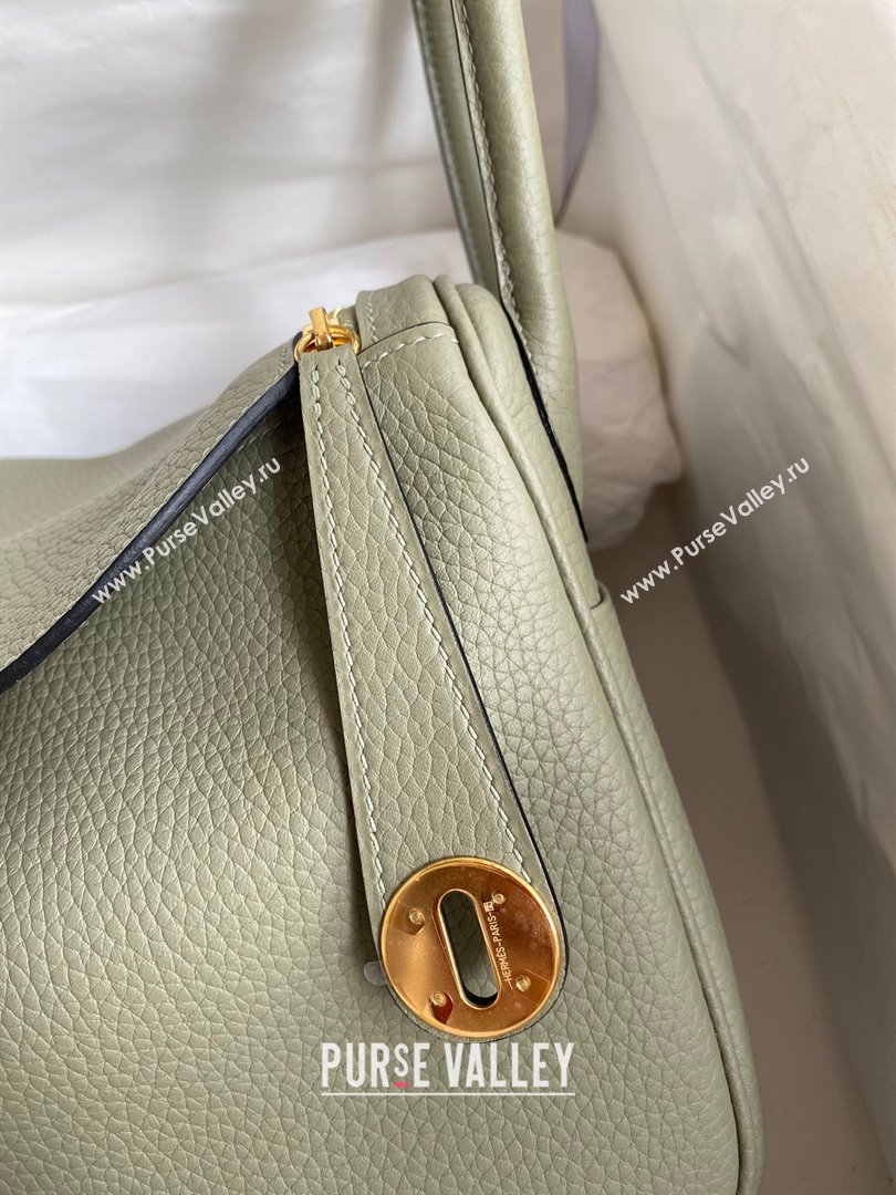 Hermes Lindy 26/30 Bag in Original Taurillon Clemence Leather Sage Green/Gold 2024(Full Handmade) (XYA-24051515)