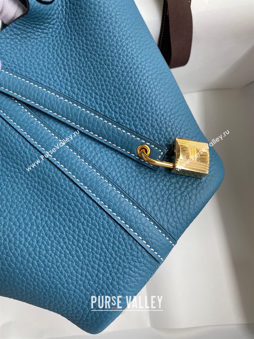 Hermes Picotin Lock Bag 18cm/22cm in Taurillon Clemence Leather Denim Blue/White/Gold 2023 (Handmade) (M-23110722)