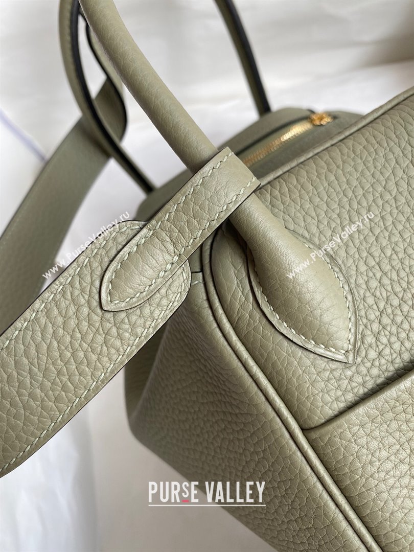 Hermes Lindy 26/30 Bag in Original Taurillon Clemence Leather Sage Green/Gold 2024(Full Handmade) (XYA-24051515)