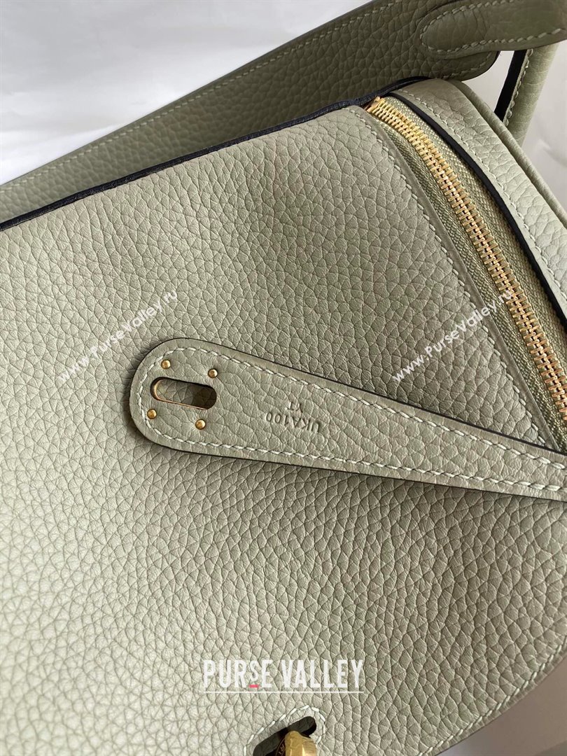 Hermes Lindy 26/30 Bag in Original Taurillon Clemence Leather Sage Green/Gold 2024(Full Handmade) (XYA-24051515)