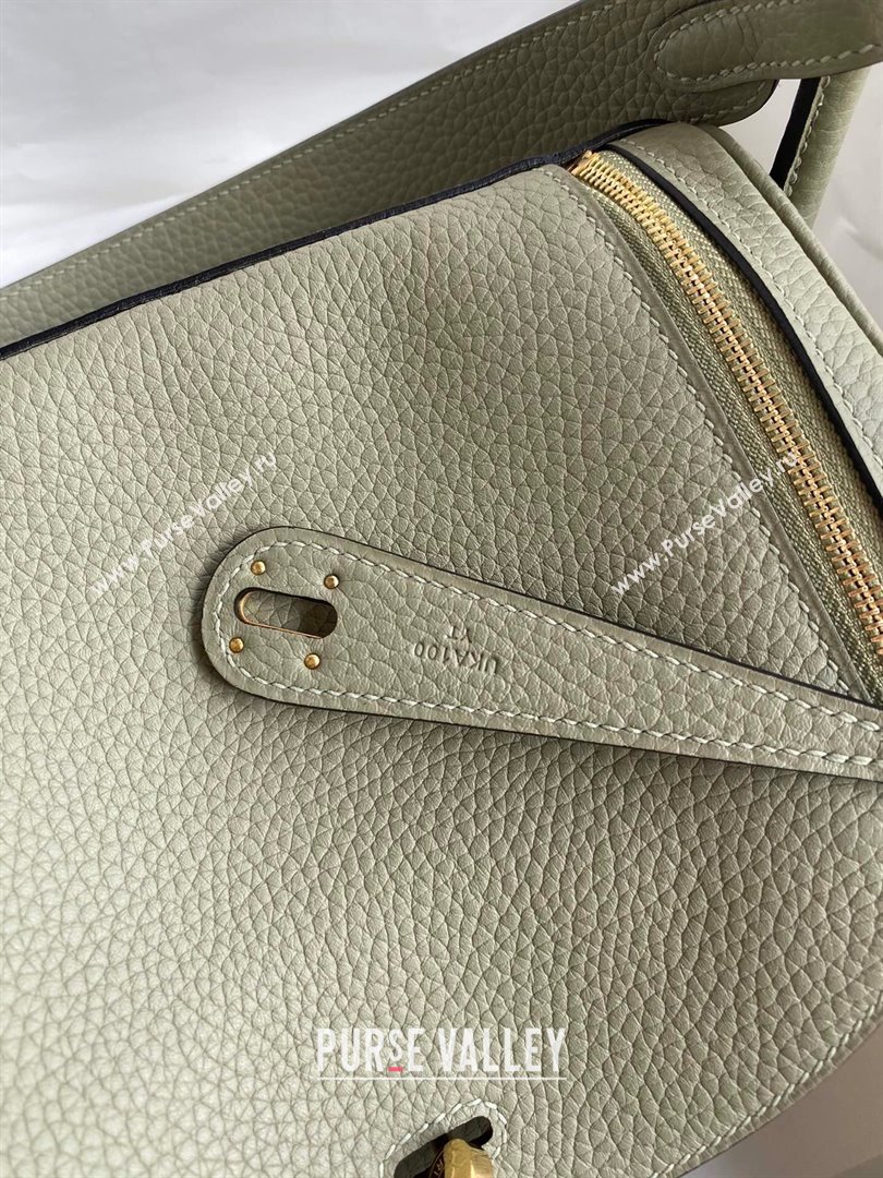 Hermes Lindy 26/30 Bag in Original Taurillon Clemence Leather Sage Green/Gold 2024(Full Handmade) (XYA-24051515)