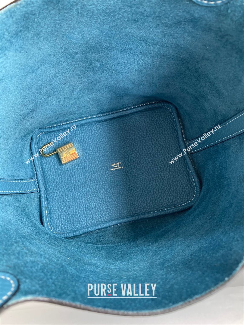 Hermes Picotin Lock Bag 18cm/22cm in Taurillon Clemence Leather Denim Blue/White/Gold 2023 (Handmade) (M-23110722)