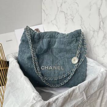 Chanel 22 Small Handbag in Washed Denim AS3260 Blue 2024 (YEZI-24032212)