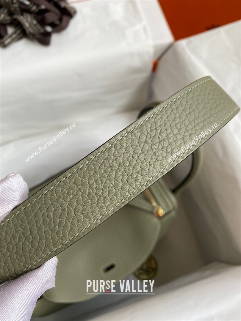 Hermes Lindy 26/30 Bag in Original Taurillon Clemence Leather Sage Green/Gold 2024(Full Handmade) (XYA-24051515)