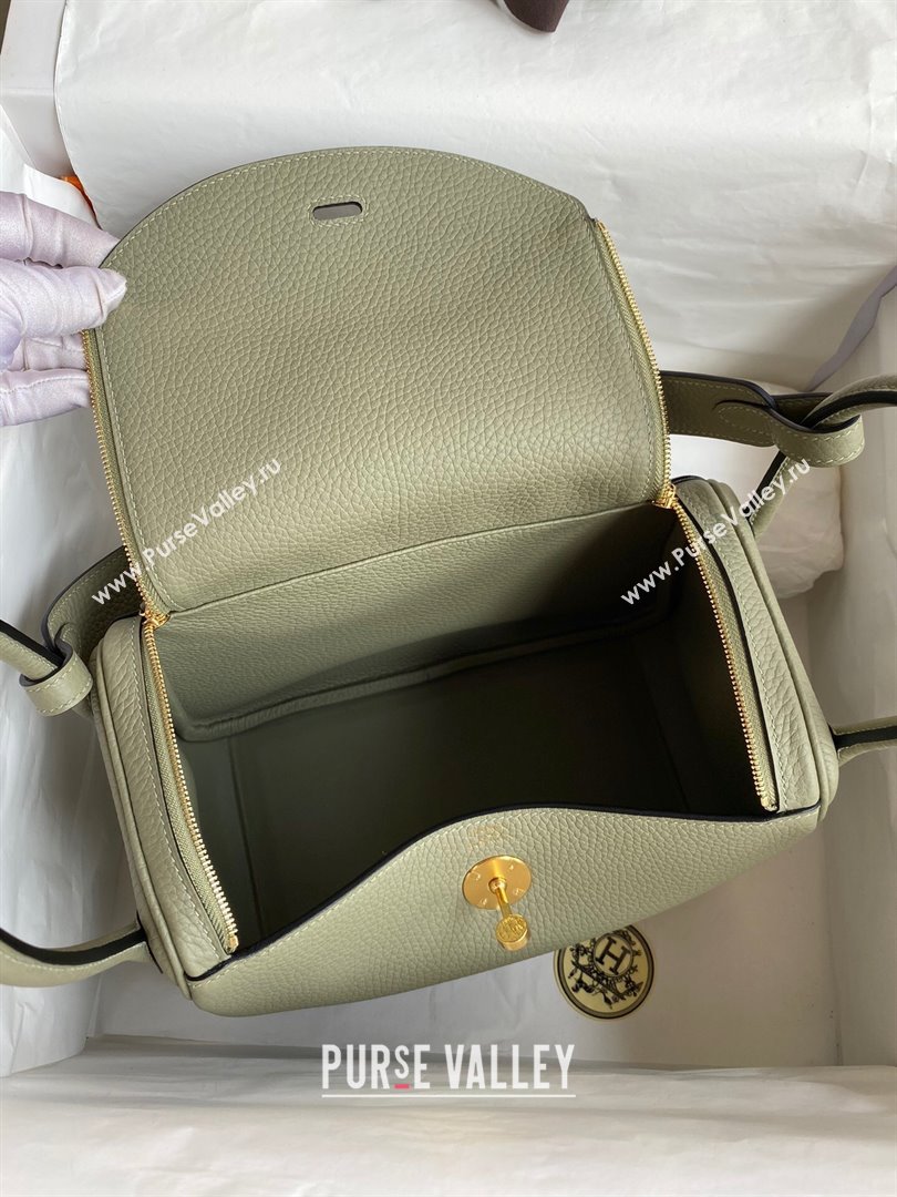 Hermes Lindy 26/30 Bag in Original Taurillon Clemence Leather Sage Green/Gold 2024(Full Handmade) (XYA-24051515)