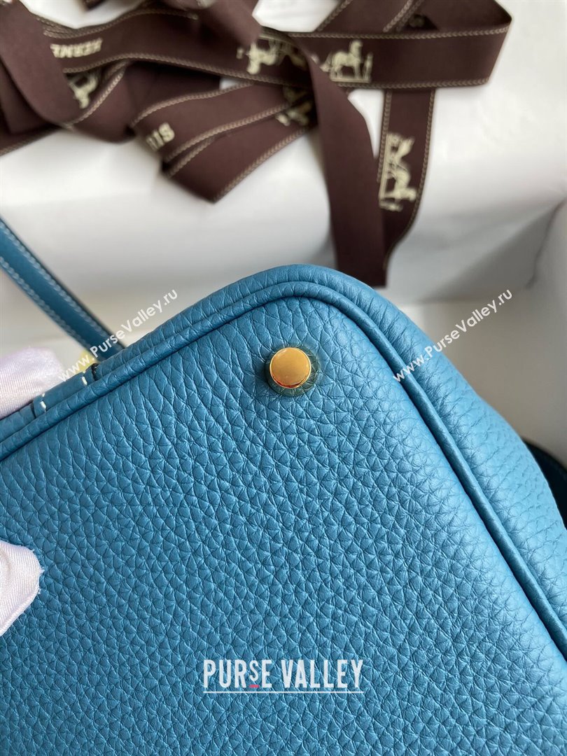 Hermes Picotin Lock Bag 18cm/22cm in Taurillon Clemence Leather Denim Blue/White/Gold 2023 (Handmade) (M-23110722)