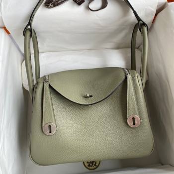 Hermes Lindy 26/30 Bag in Original Taurillon Clemence Leather Sage Green/Silver 2024(Full Handmade) (XYA-24051516)