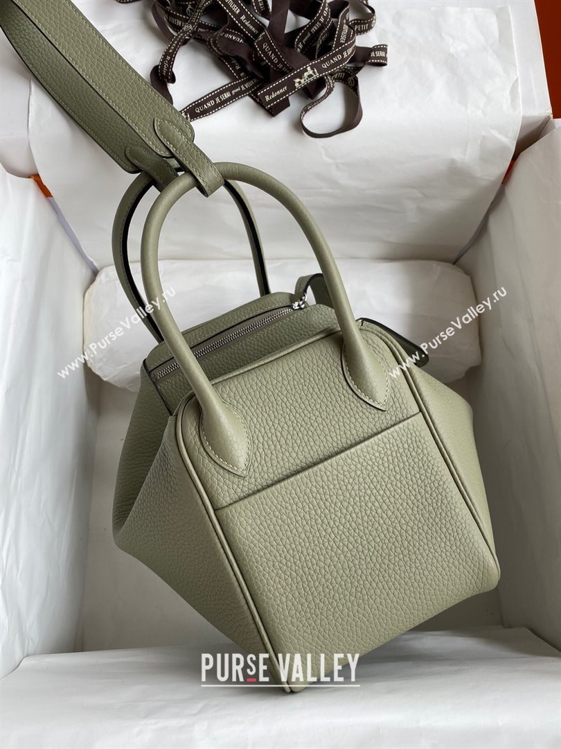 Hermes Lindy 26/30 Bag in Original Taurillon Clemence Leather Sage Green/Silver 2024(Full Handmade) (XYA-24051516)
