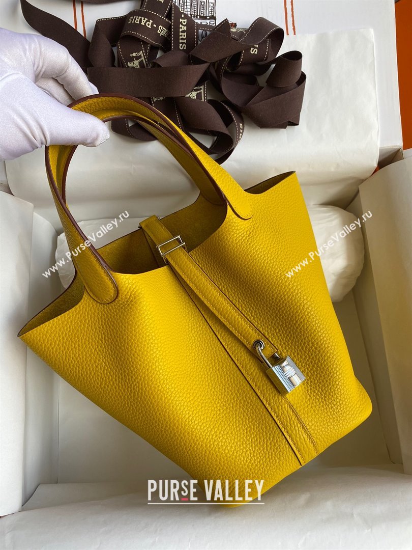 Hermes Picotin Lock Bag 18cm/22cm in Taurillon Clemence Leather Yellow/Silver 2023 (Handmade) (M-23110723)