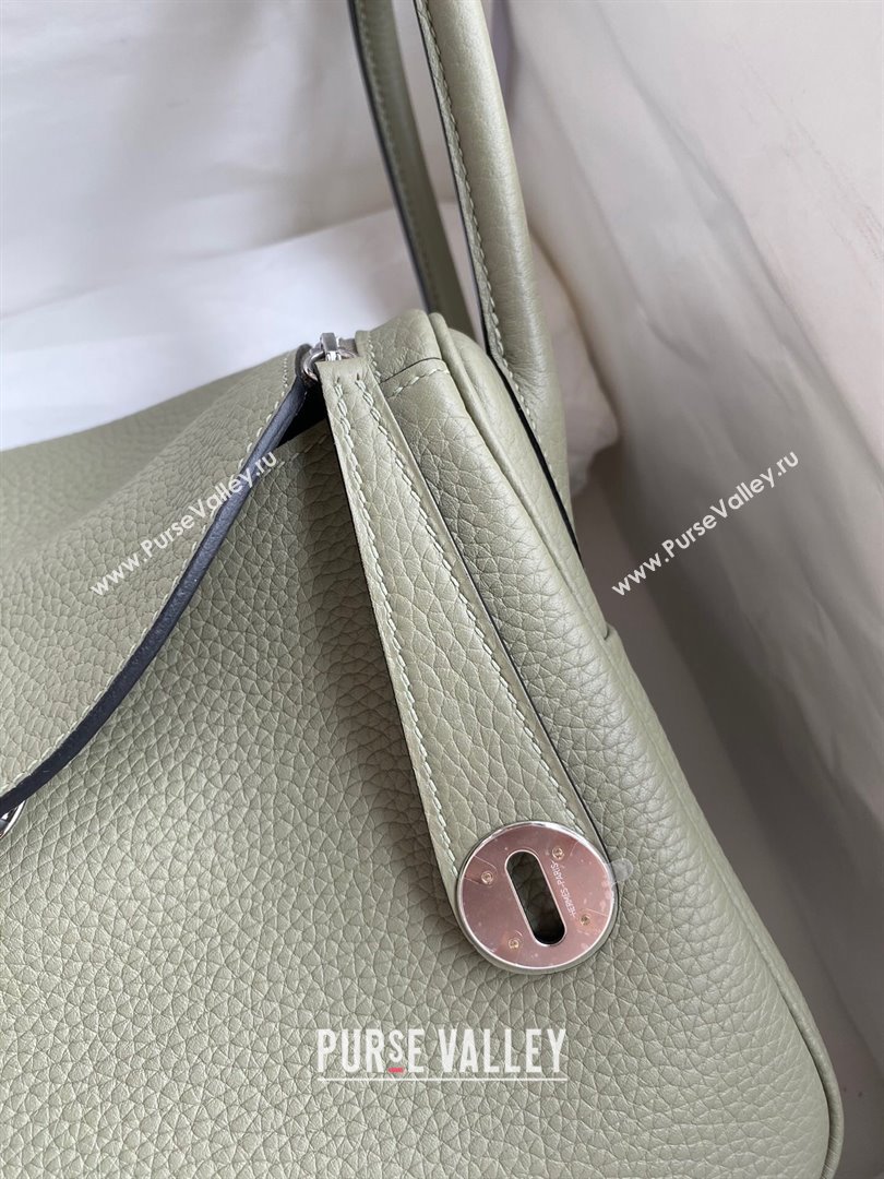 Hermes Lindy 26/30 Bag in Original Taurillon Clemence Leather Sage Green/Silver 2024(Full Handmade) (XYA-24051516)