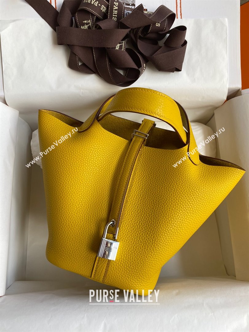 Hermes Picotin Lock Bag 18cm/22cm in Taurillon Clemence Leather Yellow/Silver 2023 (Handmade) (M-23110723)