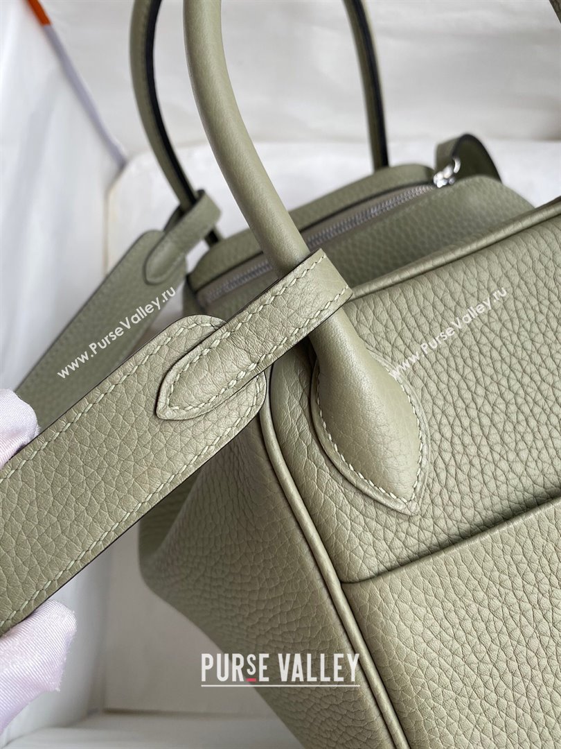 Hermes Lindy 26/30 Bag in Original Taurillon Clemence Leather Sage Green/Silver 2024(Full Handmade) (XYA-24051516)