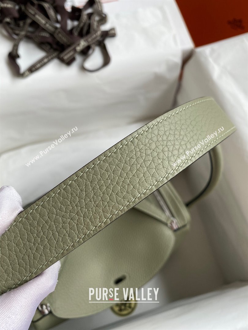 Hermes Lindy 26/30 Bag in Original Taurillon Clemence Leather Sage Green/Silver 2024(Full Handmade) (XYA-24051516)