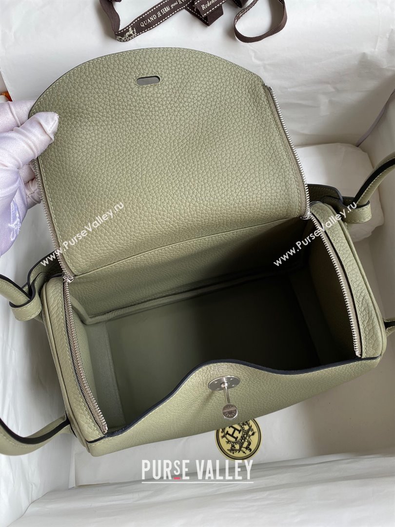 Hermes Lindy 26/30 Bag in Original Taurillon Clemence Leather Sage Green/Silver 2024(Full Handmade) (XYA-24051516)