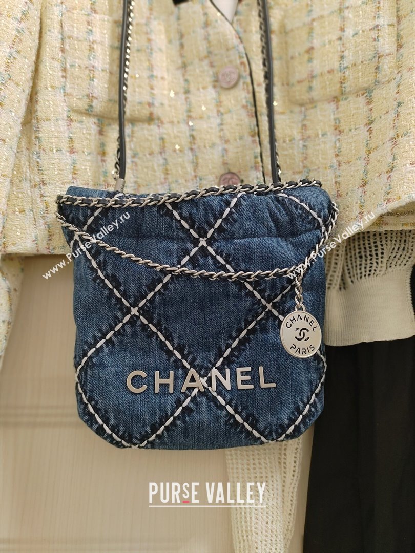 Chanel 22 Mini Handbag in Stitched Denim AS3980 Blue 2024 (YEZI-24032214)