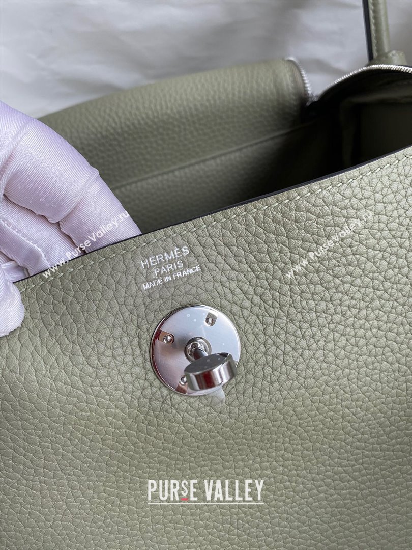 Hermes Lindy 26/30 Bag in Original Taurillon Clemence Leather Sage Green/Silver 2024(Full Handmade) (XYA-24051516)