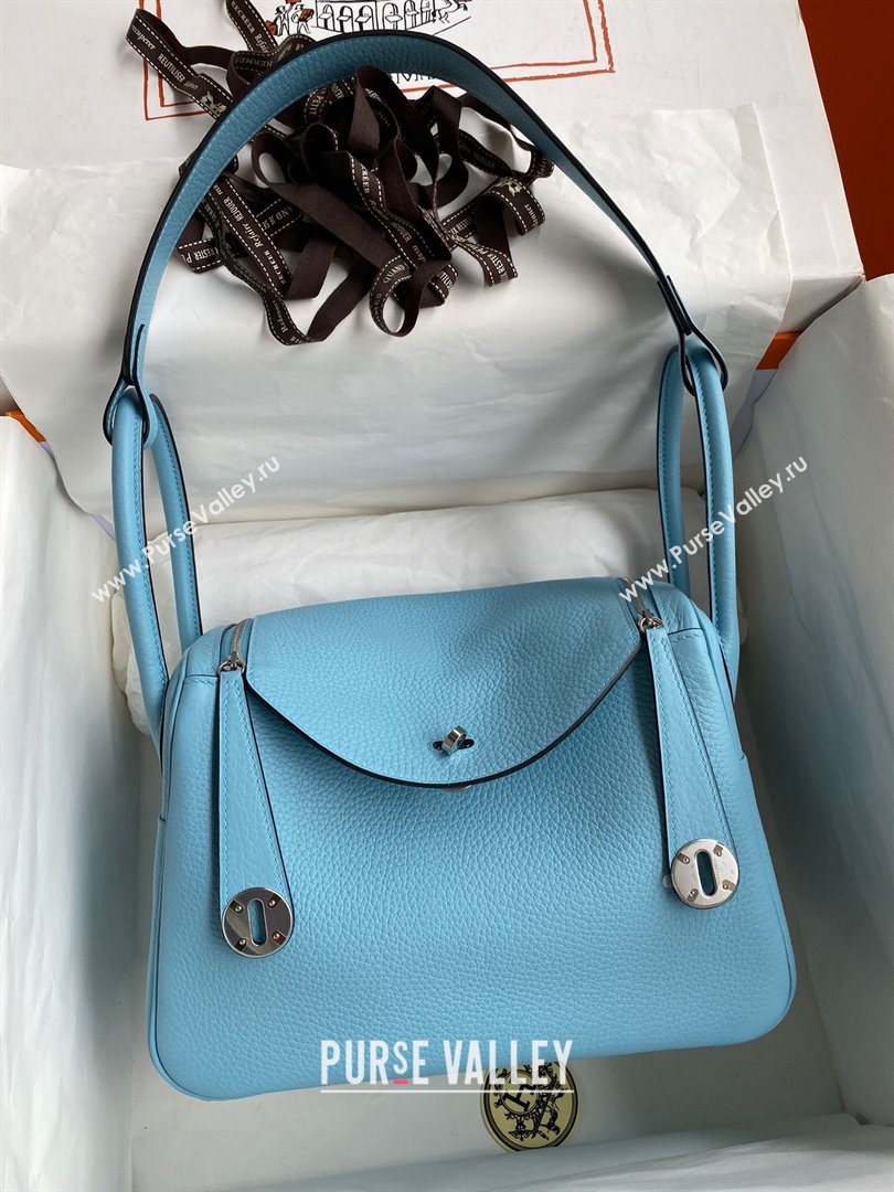 Hermes Lindy 26/30 Bag in Original Taurillon Clemence Leather Macaron Blue/Silver 2024(Full Handmade) (XYA-24051501)