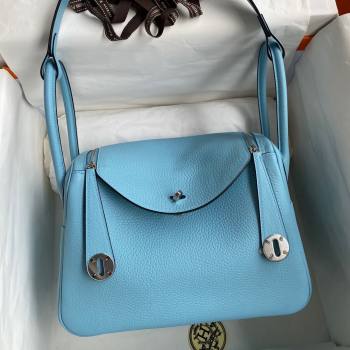 Hermes Lindy 26/30 Bag in Original Taurillon Clemence Leather Macaron Blue/Silver 2024(Full Handmade) (XYA-24051501)