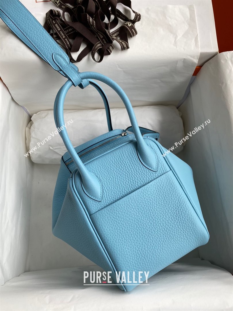 Hermes Lindy 26/30 Bag in Original Taurillon Clemence Leather Macaron Blue/Silver 2024(Full Handmade) (XYA-24051501)