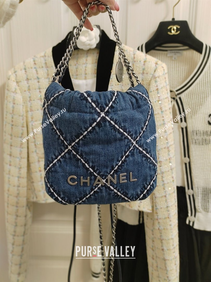 Chanel 22 Mini Handbag in Stitched Denim AS3980 Blue 2024 (YEZI-24032214)