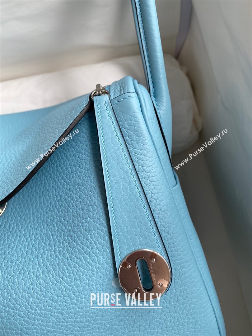Hermes Lindy 26/30 Bag in Original Taurillon Clemence Leather Macaron Blue/Silver 2024(Full Handmade) (XYA-24051501)