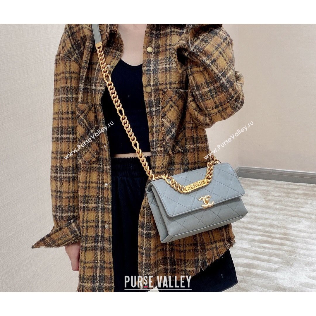 Chanel Grained Calfskin & Gold-Tone Metal Mini Flap Bag AS2711 Gray 2021 (SM-21082748)