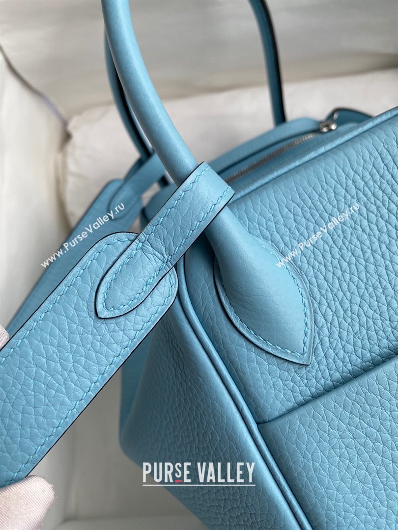 Hermes Lindy 26/30 Bag in Original Taurillon Clemence Leather Macaron Blue/Silver 2024(Full Handmade) (XYA-24051501)