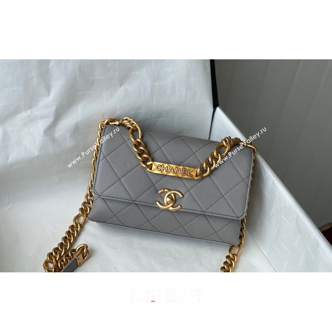 Chanel Grained Calfskin & Gold-Tone Metal Mini Flap Bag AS2711 Gray 2021 (SM-21082748)