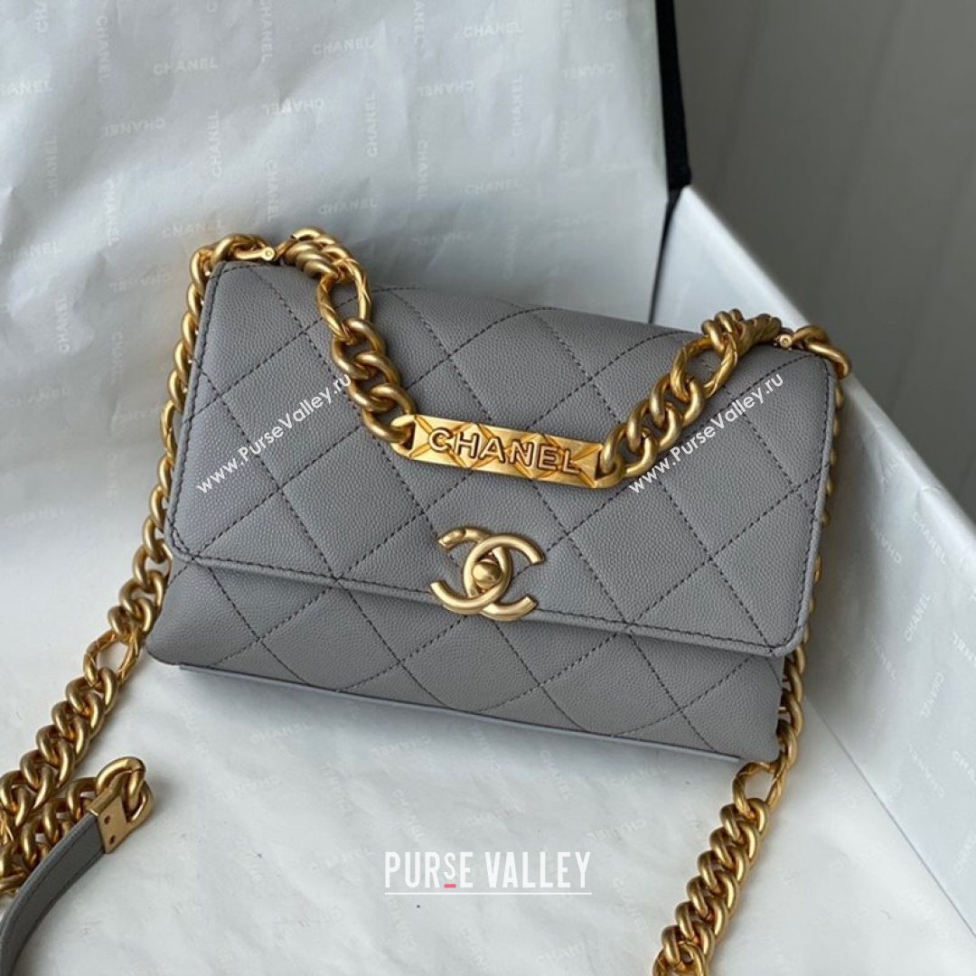 Chanel Grained Calfskin & Gold-Tone Metal Mini Flap Bag AS2711 Gray 2021 (SM-21082748)