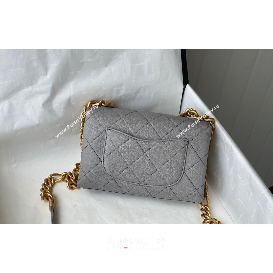 Chanel Grained Calfskin & Gold-Tone Metal Mini Flap Bag AS2711 Gray 2021 (SM-21082748)