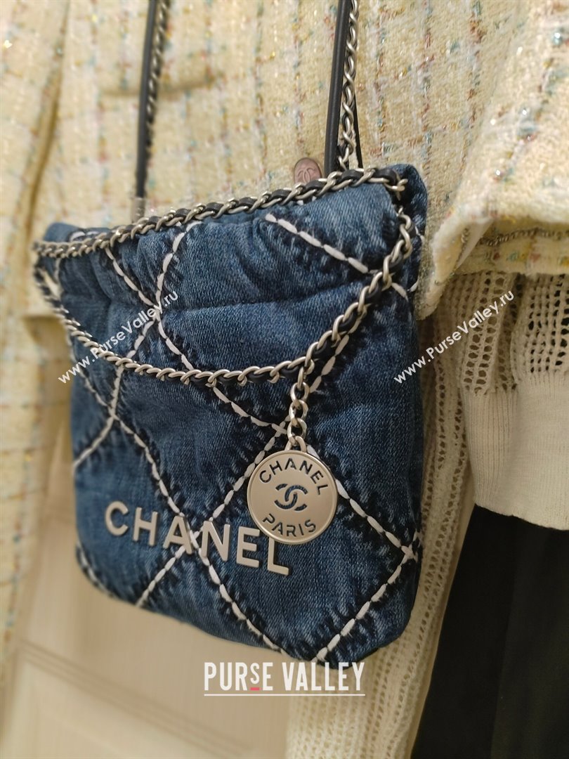 Chanel 22 Mini Handbag in Stitched Denim AS3980 Blue 2024 (YEZI-24032214)