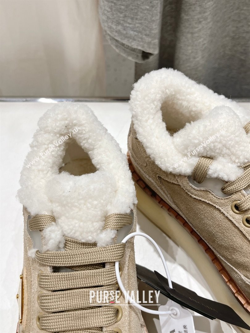 Prada Suede Mid-top Sneakers with Shearling Lining 1T725N Beige 2024 (MD-24101413)