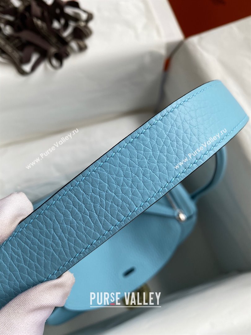Hermes Lindy 26/30 Bag in Original Taurillon Clemence Leather Macaron Blue/Silver 2024(Full Handmade) (XYA-24051501)