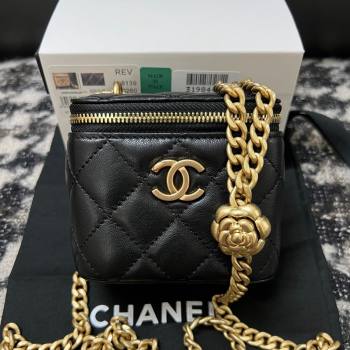 Chanel Lambskin Mini Vanity Case with Camellia Chain Black 2024 (YEZI-24032215)