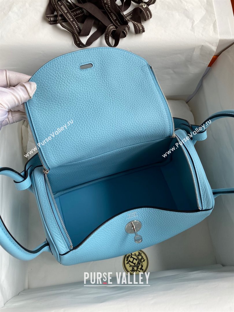 Hermes Lindy 26/30 Bag in Original Taurillon Clemence Leather Macaron Blue/Silver 2024(Full Handmade) (XYA-24051501)