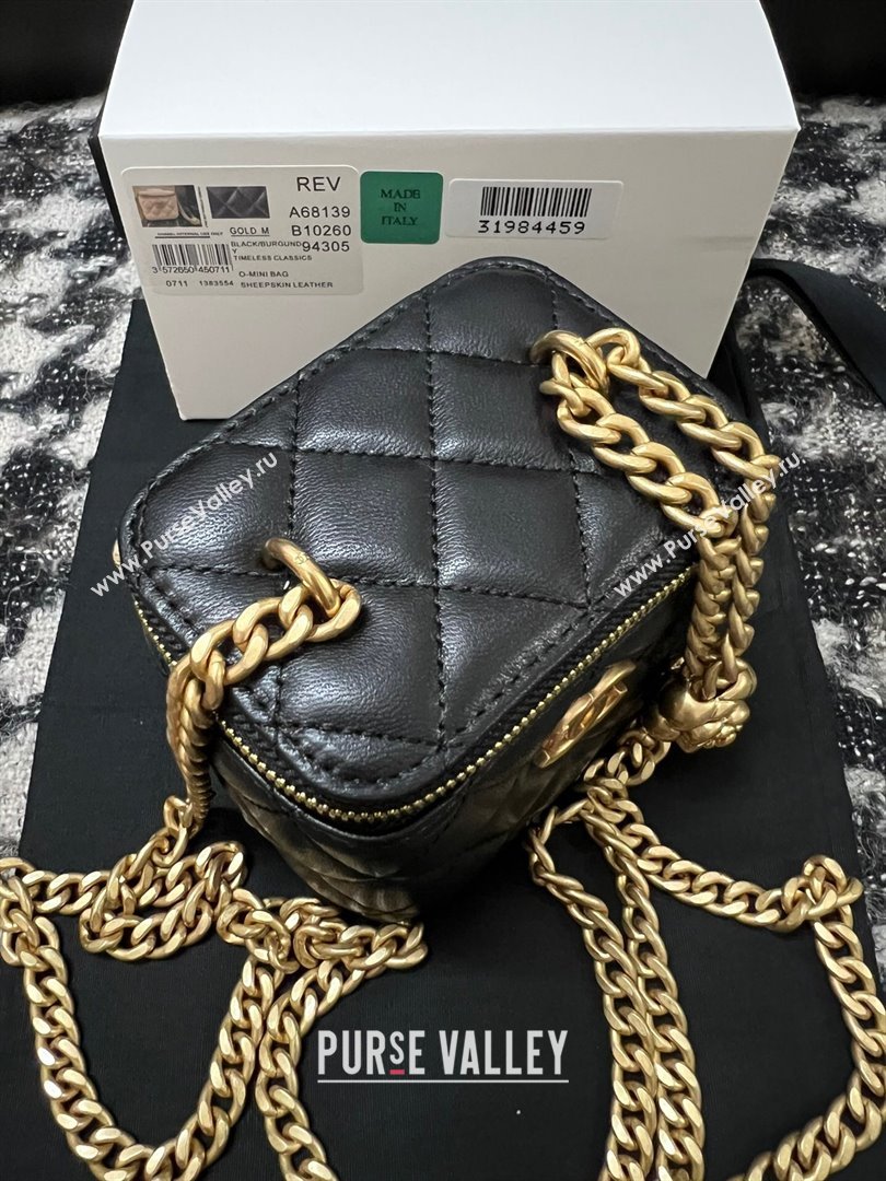 Chanel Lambskin Mini Vanity Case with Camellia Chain Black 2024 (YEZI-24032215)