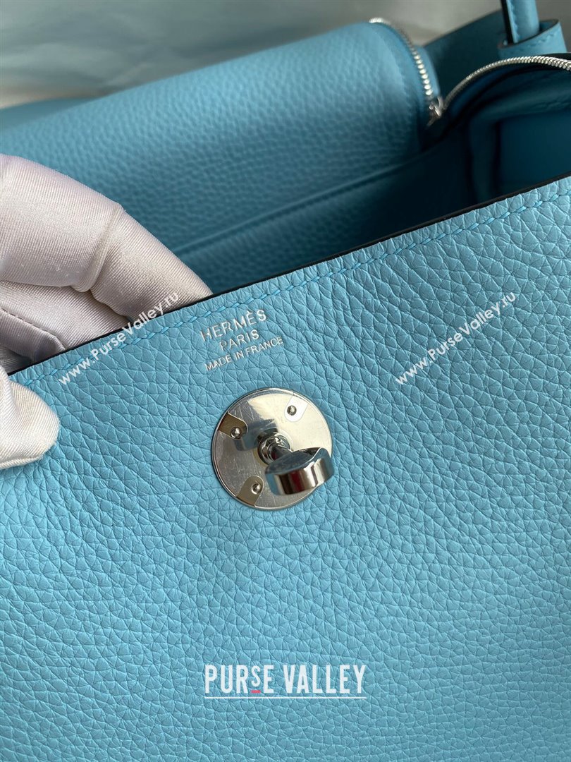 Hermes Lindy 26/30 Bag in Original Taurillon Clemence Leather Macaron Blue/Silver 2024(Full Handmade) (XYA-24051501)