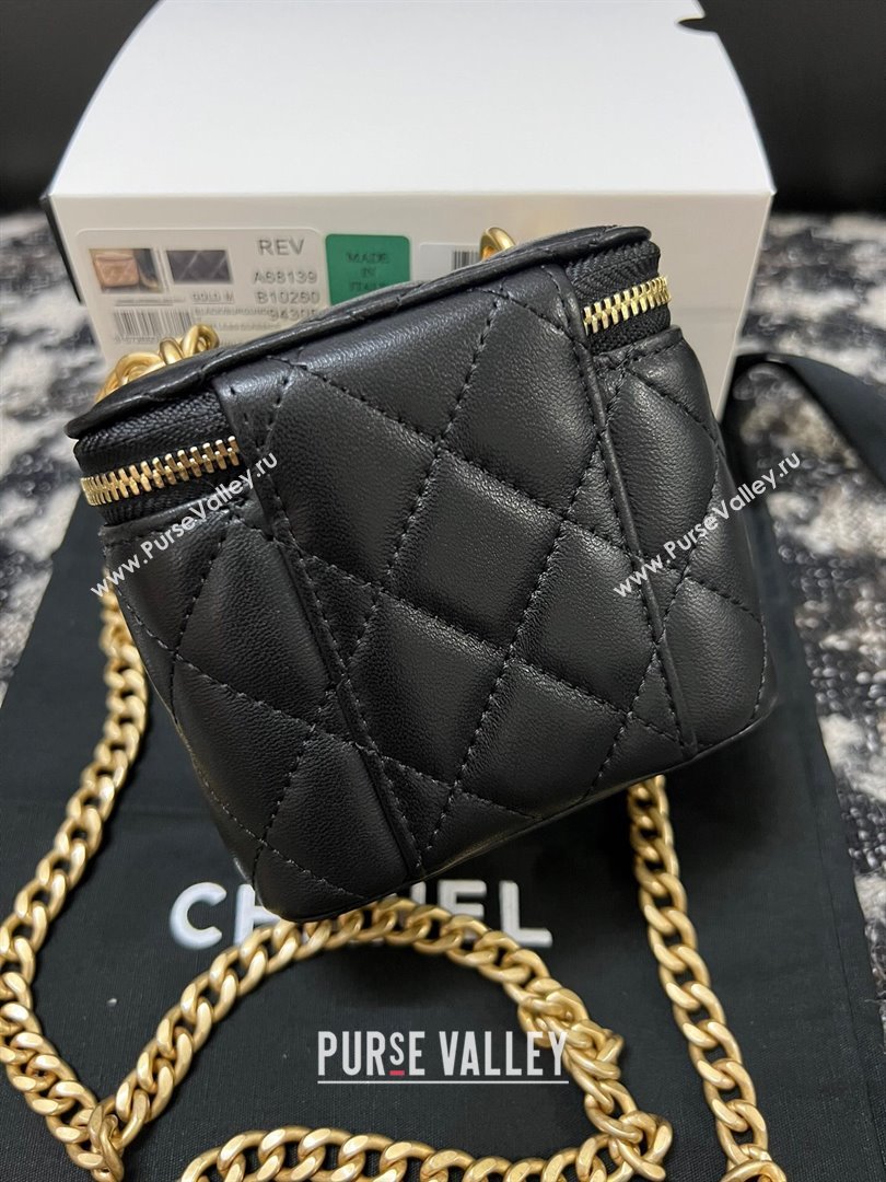 Chanel Lambskin Mini Vanity Case with Camellia Chain Black 2024 (YEZI-24032215)