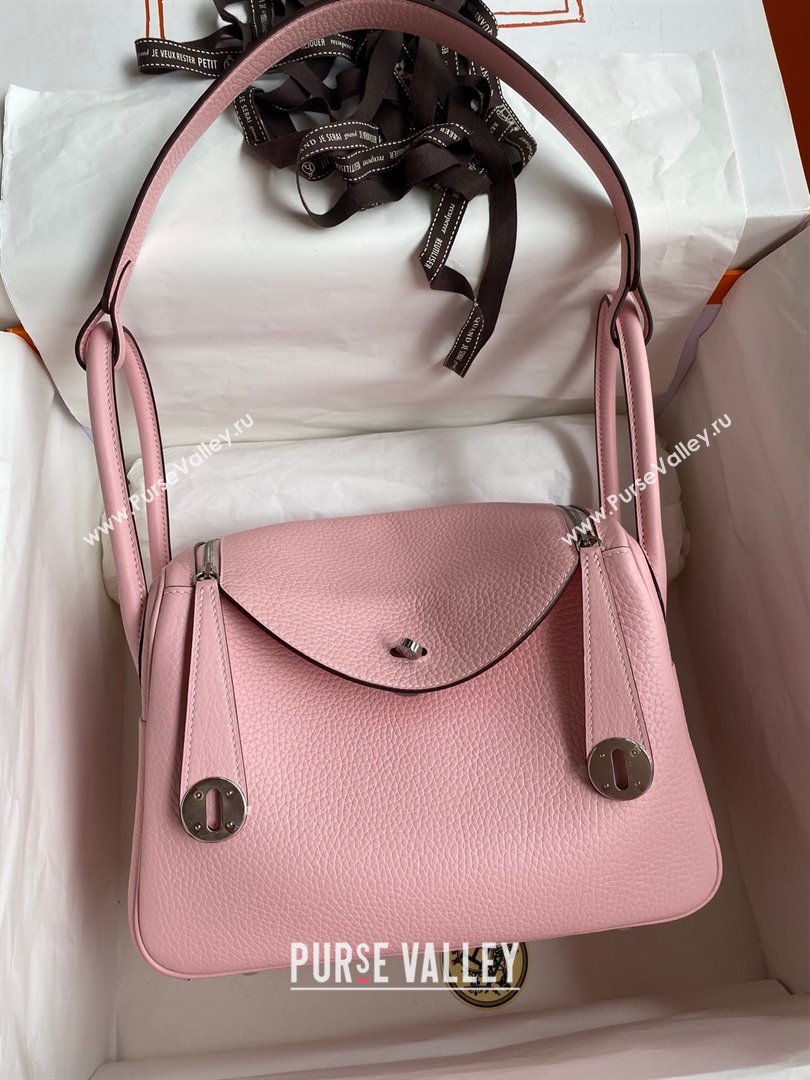 Hermes Lindy 26/30 Bag in Original Taurillon Clemence Leather 3Q Pink/Silver 2024(Full Handmade) (XYA-24051517)